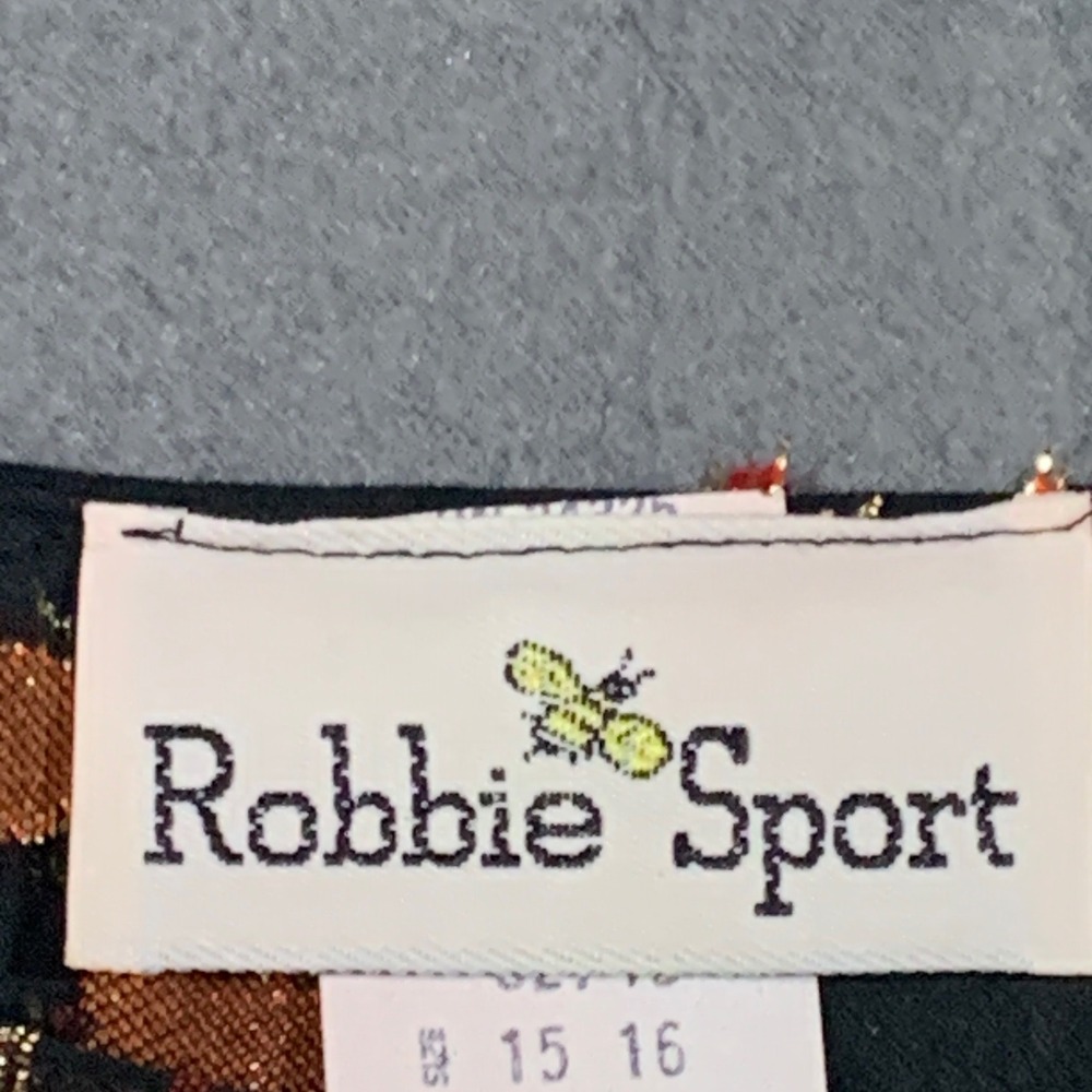 Robbie Sport Blouse Womens 15 16 Black Gold Red Metallic Floral Side Tie Vintage - Picture 2 of 7